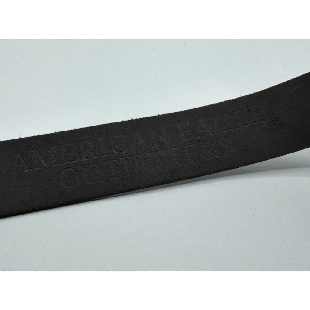 American Eagle Belt Mens Sz 38 Black Leather Buckle VTG Rugged Eagle Logo Y2K